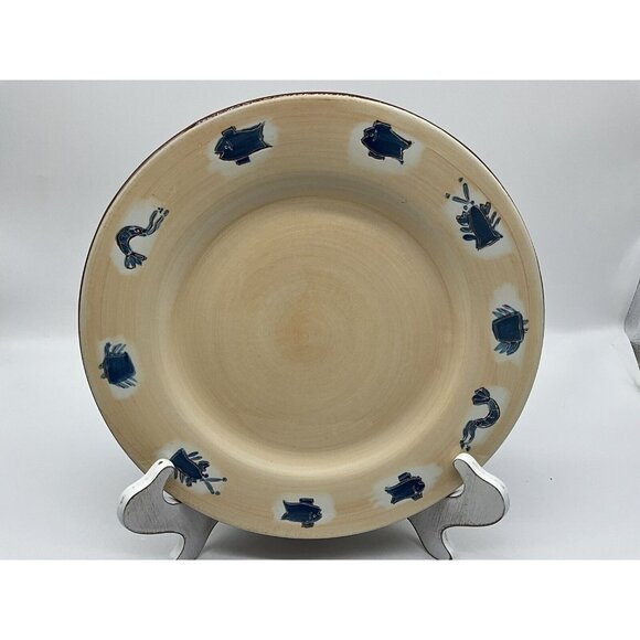 Pottery Barn Seafood Dinner Plate 12" Blue Seafood  Around With a Tan Background - Picture 4 of 14